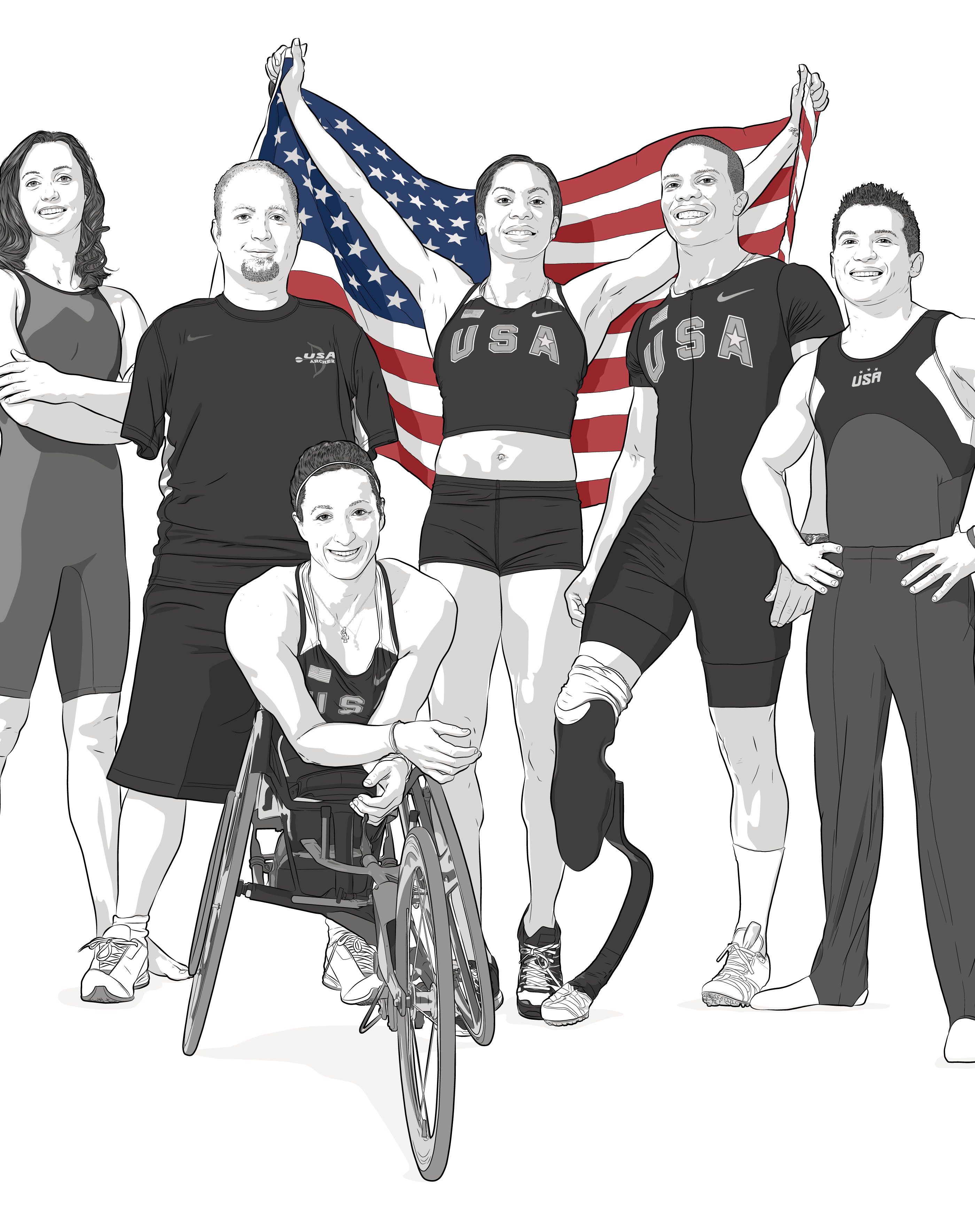 BP's Team USA Athletes pose, illustration by Max Hancock